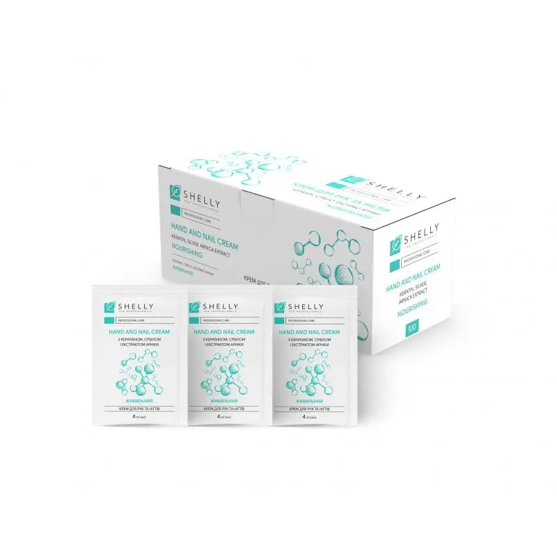Cream for hands and nails with keratin, silver and arnica extract Shelly 4 ml x 100 pcs.
