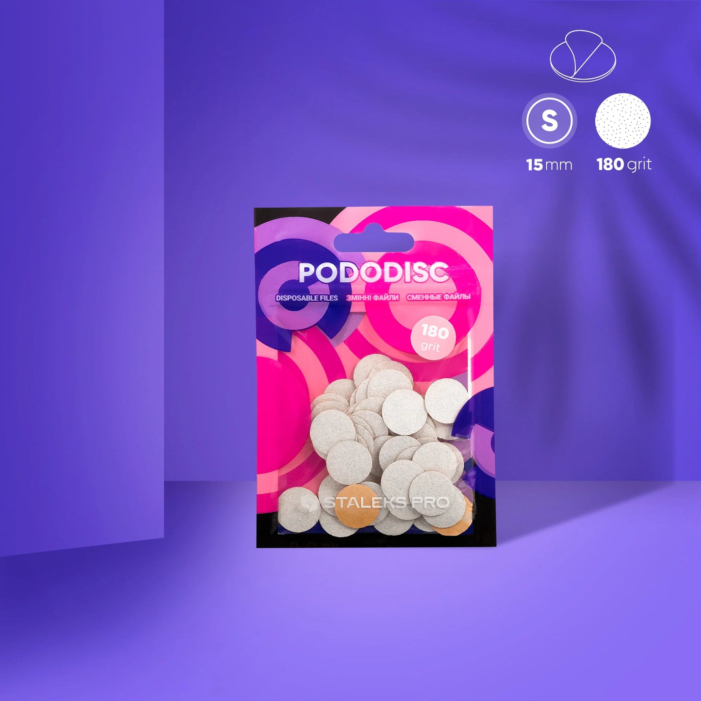 White disposable files with a soft foam layer for pedicure disc PODODISC STALEKS PRO S - 180 grit (50 pcs)