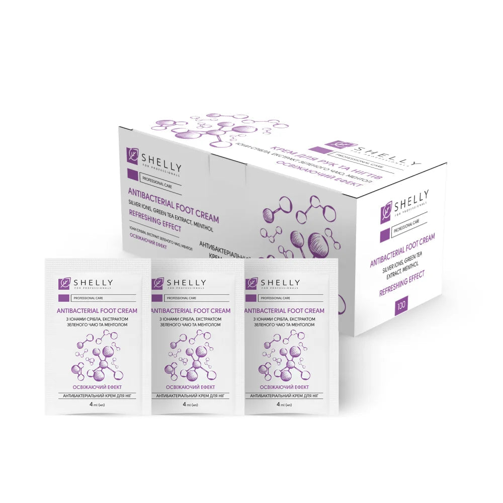 Antibacterial foot cream with silver ions, green tea extract and menthol Shelly 4 ml x 100 pcs.