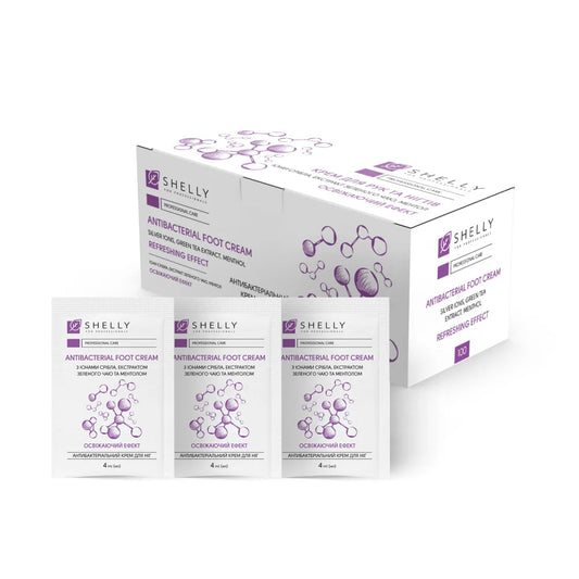 Antibacterial foot cream with silver ions, green tea extract and menthol Shelly 4 ml x 100 pcs.