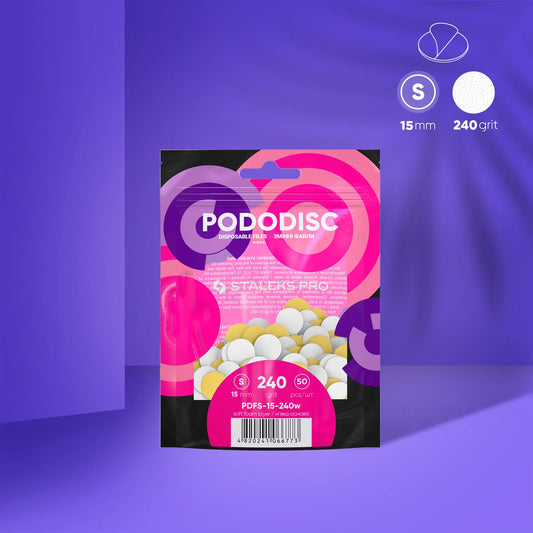 White disposable files with a soft foam layer for pedicure disc PODODISC STALEKS PRO S - 240 grit (50 pcs)