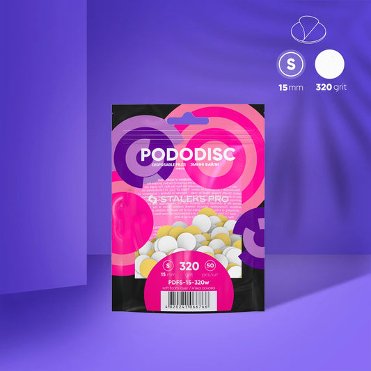 White disposable files with a soft foam layer for pedicure disc PODODISC STALEKS PRO S - 320 grit (50 pcs)
