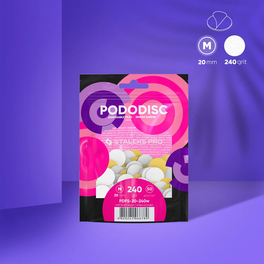 White disposable files with a soft foam layer for pedicure disc PODODISC STALEKS PRO M - 240 grit (50 pcs)