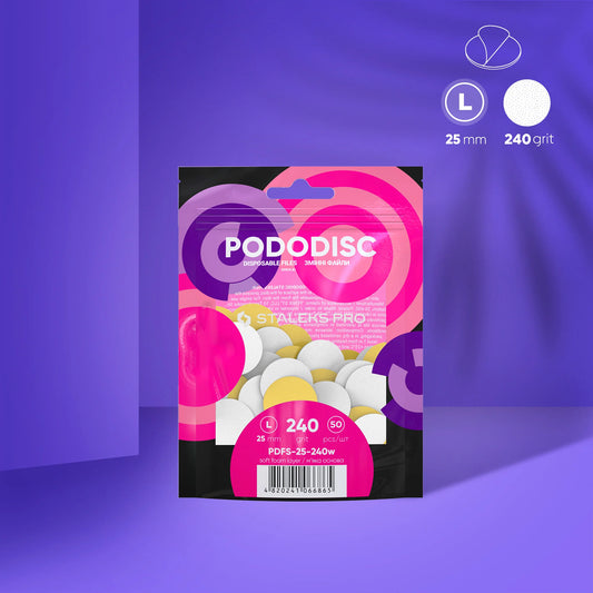 White disposable files with a soft foam layer for pedicure disc PODODISC STALEKS PRO L - 240 grit  (50 pcs)