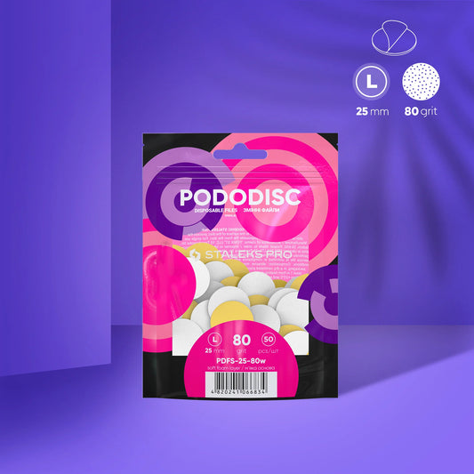White disposable files with a soft foam layer for pedicure disc PODODISC STALEKS PRO L  - 80 grit (50 pcs)