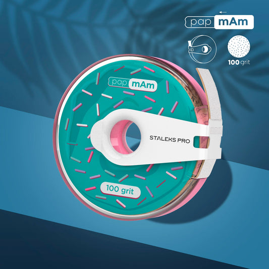 Disposable white abrasive tape papmAm EXPERT in a plastic case - 100 grit